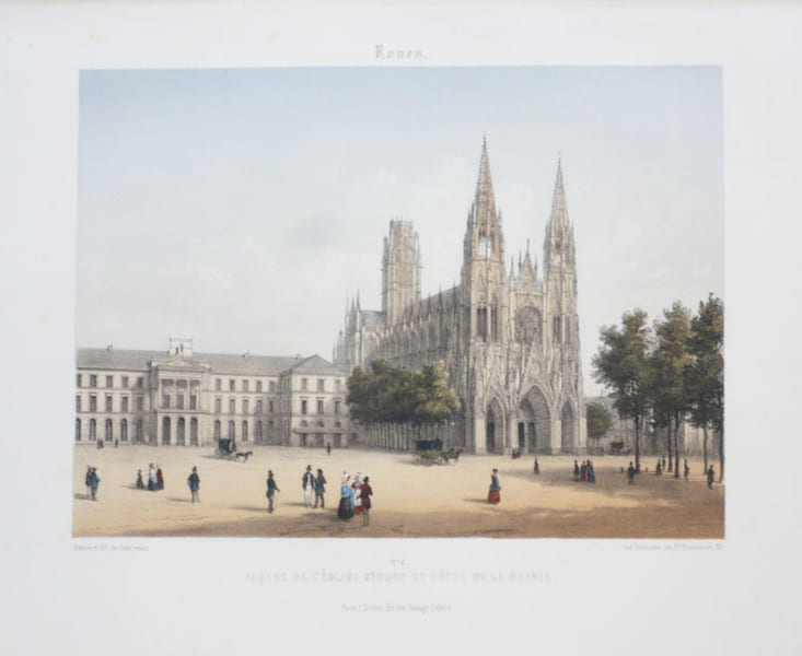  Rouen. Fa&ccedil;ade de l'&eacute;glise St. Ouen et H&ocirc;tel de la mairie.. ASSELINEAU (L&eacute;on-Auguste);
