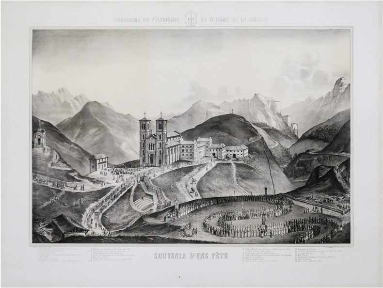  [IS&Egrave;RE/NOTRE-DAME DE LA SALETTE] Panorama du p&eacute;lerinage de N. Dame de La Salette. Souvenir d'une f&ecirc;te.. CLAPPI&Eacute; et FILS.