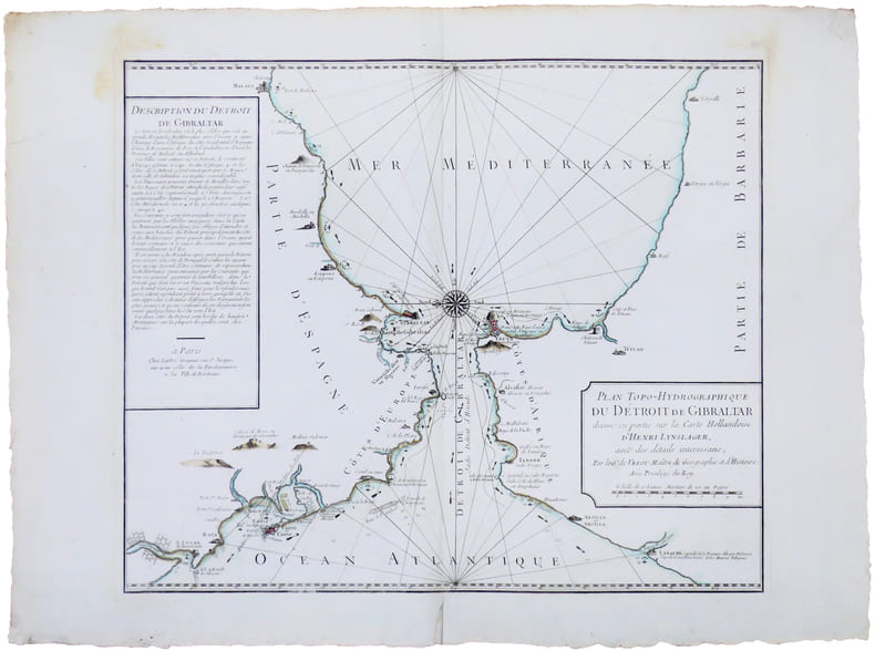  [D&Eacute;TROIT de GIBRALTAR] Plan topo-hydrographique du d&eacute;troit de Gibraltar dress&eacute; en partie sur la carte hollandoise d'Henri Lynslager, avec des d&eacute;tails ...