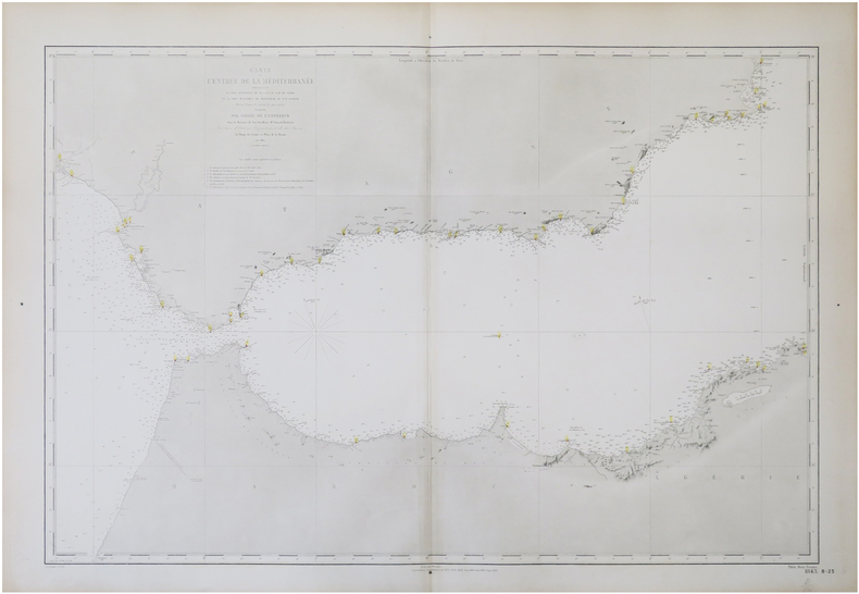  [D&Eacute;TROIT de GIBRALTAR/M&Eacute;DITERRAN&Eacute;E] Carte de l'entr&eacute;e de la M&eacute;diterran&eacute;e comprenant la c&ocirc;te d'Espagne de Huelva au Cap de Palos et la c&ocirc;te d'Afrique ...