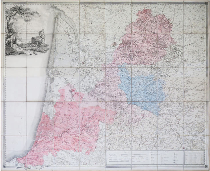  [AQUITAINE] Carte de la G&eacute;n&eacute;ralit&eacute; d'Aquitaine d&eacute;di&eacute;e &agrave; Monsieur de N&eacute;ville, intendant de la province.. BELLEYME (Pierre de).