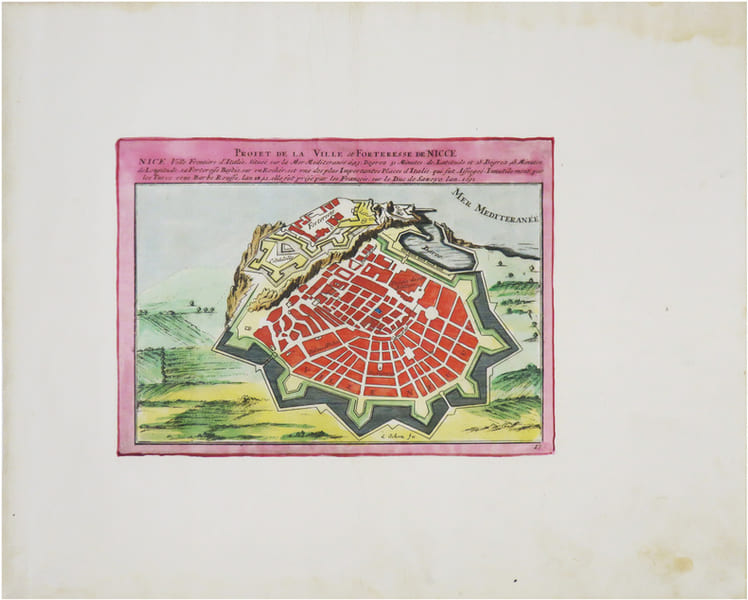  [NICE] Projet de la ville et forteresse de Nicce. Nice, ville fronti&egrave;re d'Italie, situ&eacute;e sur la mer M&eacute;diteran&eacute;e.. FER (Nicolas de).