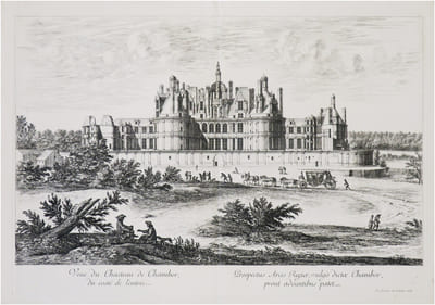  [CHAMBORD] Veüe du chasteau de Chambor, du costé de l'entrée - Prospectus Arcis Regiæ, vulgo dictæ Chambor, prout adeuntibus patet.
