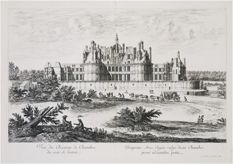  [CHAMBORD] Ve&uuml;e du chasteau de Chambor, du cost&eacute; de l'entr&eacute;e - Prospectus Arcis Regi&aelig;, vulgo dict&aelig; Chambor, prout adeuntibus patet.. SILVESTRE ...