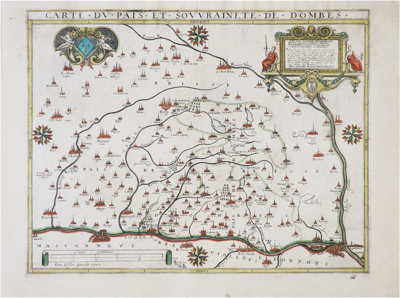  [DOMBES/LYONNAIS] Carte du pais et souvrainet&eacute; de Dombes.. LECLERC (Jean).