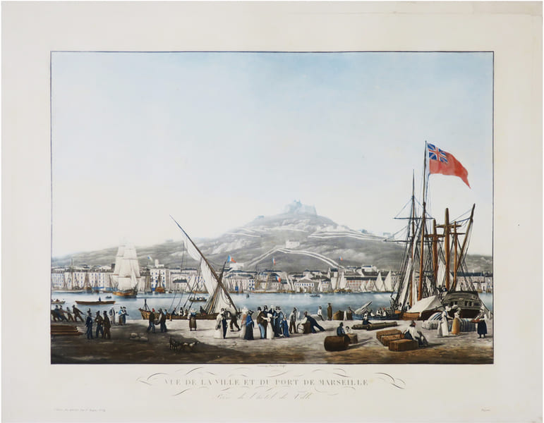  [MARSEILLE] Vue de la ville et du port de Marseille, prise de l'H&ocirc;tel de Ville.. GARNERAY (Louis Ambroise).