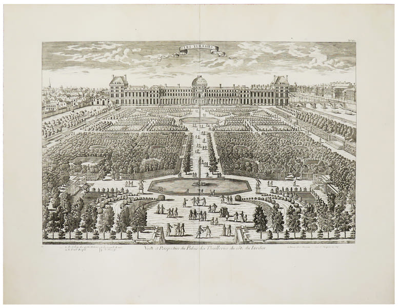  [JARDIN des TUILERIES] Ve&uuml;e et perspective du Palais des Thuilleries du c&ocirc;t&eacute; du jardin.. CH&Eacute;REAU (Jacques).