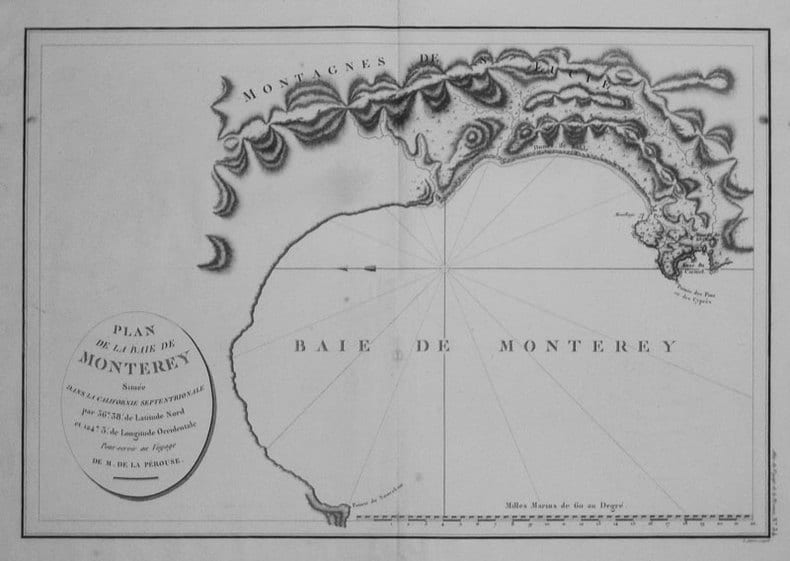  Plan de la baie de Monterey situ&eacute;e dans la Californie septentrionale.. LA P&Eacute;ROUSE (Jean-Fran&ccedil;ois de Galaup, comte de).