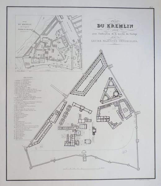  Plan du Kremlin 1826 avec l'indication de la marche du cort&egrave;ge de leurs Majest&eacute;s Imp&eacute;riales.. ENGELMANN (Godefroy).