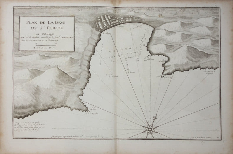  [CATALOGNE/SANT FELIU] Plan de la baye de St. Philiou en Catalogne.. AYROUARD (Jacques).