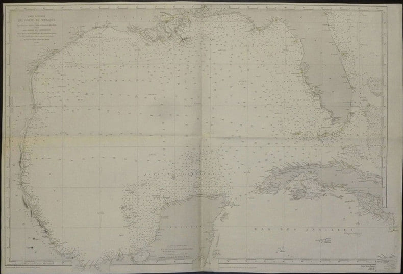  [TEXAS et FLORIDE] Carte g&eacute;n&eacute;rale du golfe du Mexique dress&eacute;e d'apr&egrave;s les travaux am&eacute;ricains, anglais et fran&ccedil;ais les plus r&eacute;cents.. DEPOT des CARTES ...