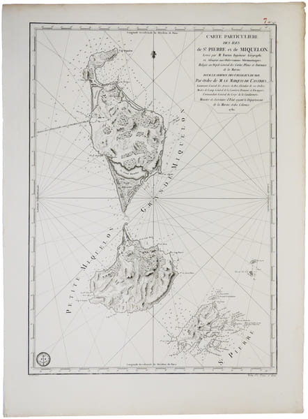  [SAINT-PIERRE ET MIQUELON] Carte particuli&egrave;re des &icirc;les de St. Pierre et de Miquelon.. DEPOT GENERAL des CARTES PLANS et JOURNAUX de la MARINE.
