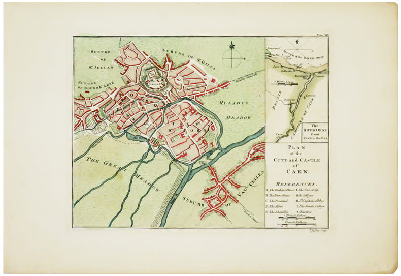  [CAEN] Plan of the city and castle of Caen.. JEFFERYS (Thomas).