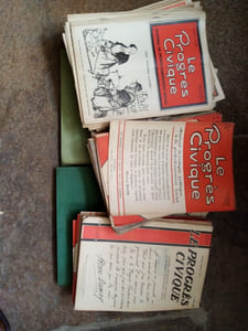Le Progrès Civique n° 1, 3, 8, 9, 10 à 19 (1919) ; 20 à 29, 31, 32, 34, 35, 36, 37, 42, 43, 50, 55, 62 et 63 (1920) ; 81, 83, 108, 109, 110, 111, 115, 116, 118, 119, 120, 121, 122, 123 et 124 (1921) ; 125 à 141, 157, 167, 168, 169, 170 et 174 (1922) ; 178 et 185 (1923) ; 286, 288, 290 à 297, 299, 301 à 305, 307 à 314, 317 à 320, 322, 323, 327, 328, 329 et 331 (1925 ) ; 338 (1926)