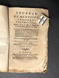 Journal de médecine, chirurgie, pharmacie, etc. par M. A. Roux... Aoust 1769. Tome XXXI. 