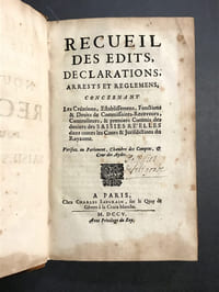 Recueil des edits, declarations, arrests et reglemens, concernant Les Créations, Establissemens, Fonctions & Droits de Commissaires-Receveurs, Controlleurs, & premiers Commis des deniers des Saisies Réelles dans toutes les Cours & Juridictions du Royaume. Verifiez en Parlement, Chambre des Comptes, & Cour des Aydes.