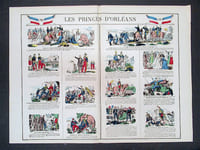 "Les Princes d'Orléans". Gravure sur bois coloriée au pochoir.