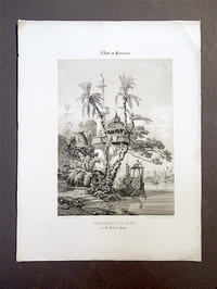[Estampe]. Habitation d'un fakir sur les Bords du Gange. [Lithographie originale signée sous la composition en bas à gauche].
