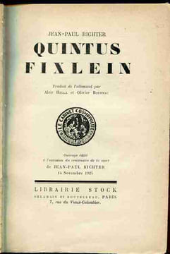 Quintus Fixlein. Traduit de l'allemand par Alzir Hella et Olivier Bournac. RICHTER Jean-Paul