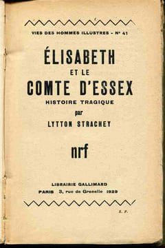 Elisabeth et le comte d'Essex Histoire tragique. Traduit de l'anglais par Jacques Heurgon. STRACHEY Lytton