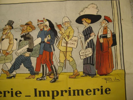 Affiche lithographiée : Ils se fournissent tous chez Decelle!Librairie - Papeterie - Imprimerie. Fantaisies et souvenirs en tout genre/. VION (Raoul)