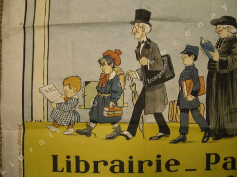 Affiche lithographiée : Ils se fournissent tous chez Decelle!Librairie - Papeterie - Imprimerie. Fantaisies et souvenirs en tout genre/. VION (Raoul)