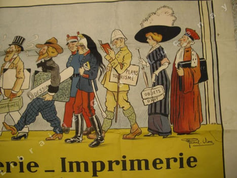 Affiche lithographiée : Ils se fournissent tous chez Decelle!Librairie - Papeterie - Imprimerie. Fantaisies et souvenirs en tout genre/. VION (Raoul)