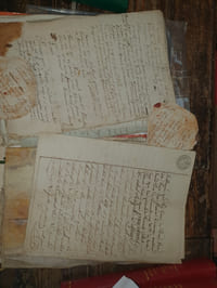 16 documents manuscrits sur papier et parchemin, affaires de famille et terriennes, etats variés