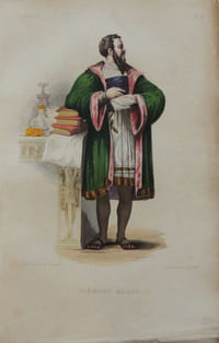 Gravure sur acier coloriée et gommée à l'époque issue du Plutarque Français (1835) Clément Marot