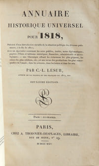 Annuaire historique universel pour 1818 [-1829] Tête de colection comprenant les 12 premères années en reliure uniforme. Première série complète)