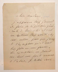 Lettre autographe signée à Madame Emile Gounod (d'après une ancienne note au crayon)