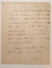 Lettre autographe signée à Madame Emile Gounod (d'après une ancienne note au crayon). Augier Emile .