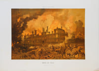 Lithographie originale. Hôtel de ville incendie du 24 Mai 1871. La Sainte Chapelle préservée miraculeusement au milieu de l'incendie du Palais de Justice (24 mai 1871). Paris et ses ruines (1878)