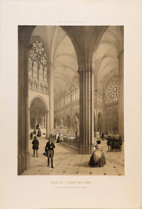 Lithographie originale. Eglise de l'Abbaye de Saint Denis. Intérieur avec la nouvelle disposition des tombeaux. Paris dans sa splendeur. (1863 ou 1868)