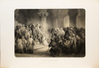 Lithographie originale. Sainte Geneviève enfant promettant à Saint Germain d'Auxerre de se consacrer à Dieu. Paris dans sa splendeur. (1863 ou 1868). ...