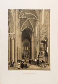 Lithographie originale.Intérieur de l'église de Saint Germain des Près. Paris dans sa splendeur. (1863 ou 1868)