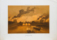 Lithographie originale. Les quais de Paris vu du pont de Solférino (Nuit du 24 mai 1871). Paris et ses ruines (1878)