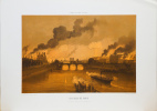 Lithographie originale. Les quais de Paris vu du pont de Solférino (Nuit du 24 mai 1871). Paris et ses ruines (1878). Sabatier A. Adam
