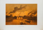 Lithographie originale. Les quais de Paris vu du pont de Solférino (Nuit du 24 mai 1871). Paris et ses ruines (1878). Sabatier A. Adam