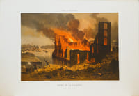 Lithographie originale. Docks de La Villette. Incendie du 27 mai 1871. Paris et ses ruines (1878)