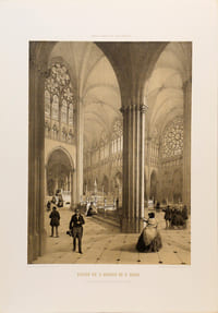 Lithographie originale. Eglise de l'abbaye de Saint Denis. Intérieur avec la nouvelle disposition des tombeaux. Paris dans sa splendeur. (1863 ou 1868)