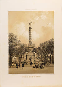 Lithographie originale. Fontaine de la place du Châtelet.Paris dans sa splendeur. (1863 ou 1868)