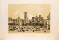 Lithographie originale. Eglise de Saint Germain L'Auxerrois, sa nouvelle tour et la mairie du 1er Arrondissement.Paris dans sa splendeur. (1863 ou 1868)