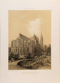 Lithographie originale. Eglise de l'Abbaye de Saint Denis (Abside et façade Septentrionale)Paris dans sa splendeur. (1863 ou 1868)