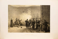 Lithographie originale.Massacre des otages. Monseigneur Darboy, archevêque de Paris et ses compagnons fusillés à la Roquette le 24 mai 1871. Paris et ses ruines (1878)