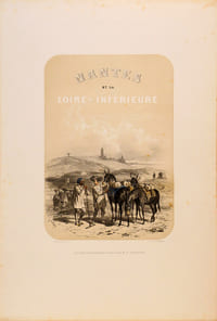 Lithographie originale. Frontispice ( paludiers, moulin, église de Batz sur mer) Nantes et la Loire-Inférieure