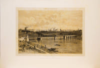 Lithographie originale. Lorient (Morbihan) Nouveau pont du chemin de fer, port militaire et rade. Bretagne contemporaine.