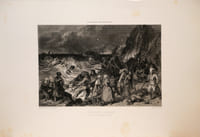 Lithographie originale. Une scène de naufrage sur la côte de Kerlouan (Finistère) Bretagne contemporaine