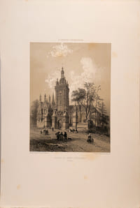 Lithographie originale. Eglise de Saint Thégonnec. (Finistère) Bretagne contemporaine