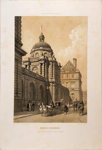 Lithographie originale.Palais du Luxembourg. Pavillon de l'entrée principale sur la rue de Vaugirard.Paris dans sa splendeur. (1863 ou 1868)